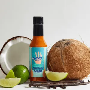 Tahitian Dream Hot Sauce - Coconut Lime with Tahitian vanilla bean, mixed chili peppers for moderate heat, (Chef's Favorite) Ideal for eggs, fish, chicken, pizza and more! small batch bold flavor xo