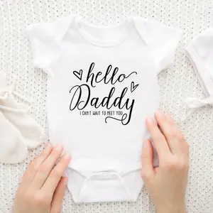Pregnancy Reveals Hello Daddy I Can't Wait to Meet You Newborn Baby Girl Short Sleeves Jumpsuit Soft Cotton Bodysuit Romper