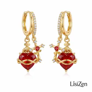 LisiZen New Heart-shaped Rose Cross Multi-pendant Earrings with Love Zircon Sacred Heart Design DZEH5601