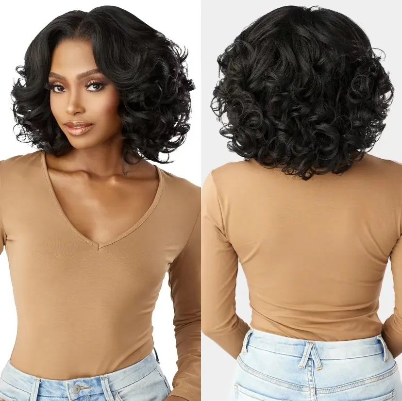 [100% Human Hair Wig] IDHERE WIG Loose Deep Wig Mature Boss Pre-Layered Pre-styled Cut  Natural Black Short Wig Blow Out Human Bouncy Hair For Black Women High-Quality Hair French Curl