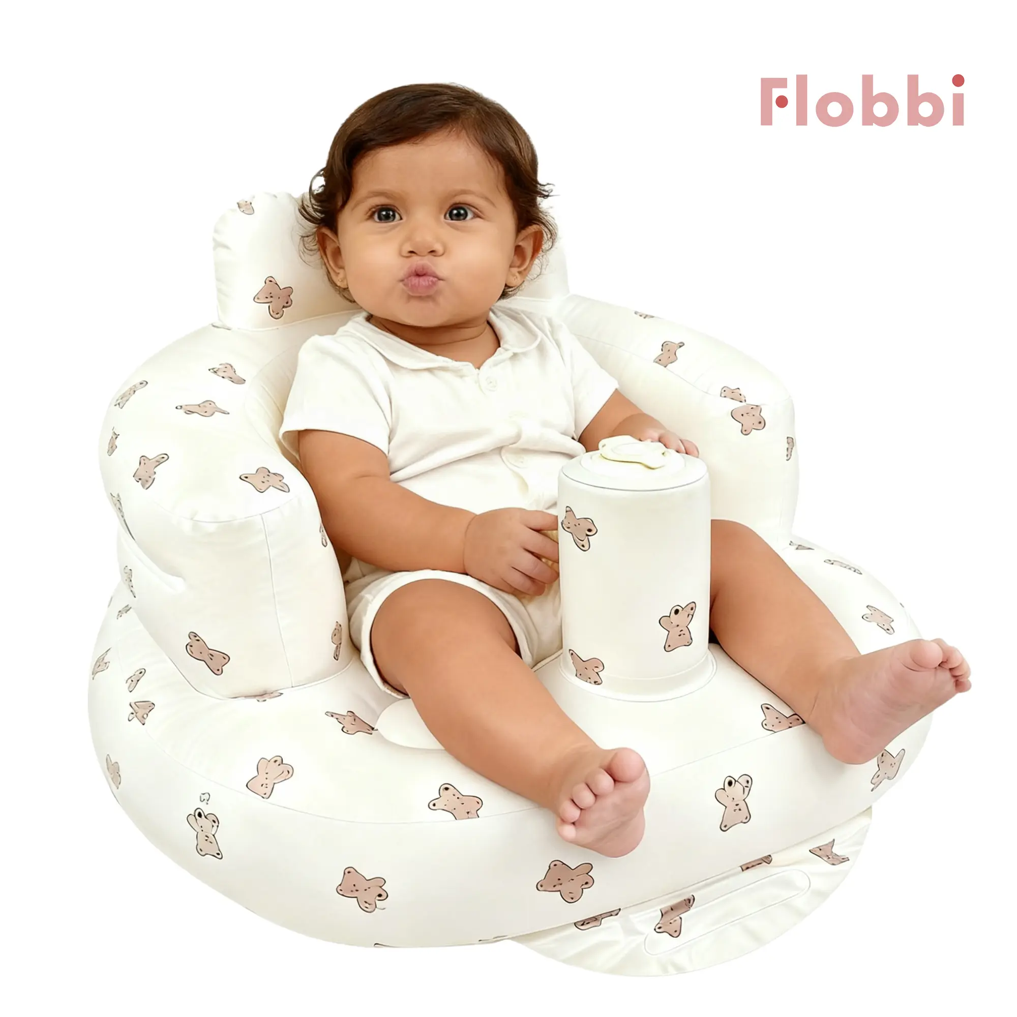 Inflatable Baby Seat with Animal Print - Waterproof, Soft Texture, Built-in Pump, Comfortable Safe Sitting Support for 6–24 Months Infants, Portable Lightweight Early Development Accessory, Ideal for Home & Travel