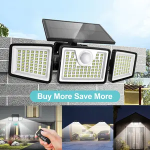 Daphino Solar Outdoor Lights 2500LM Security Lights, 3 Heads Dimmable SpotLights with 3 Modes, IP65 Waterproof