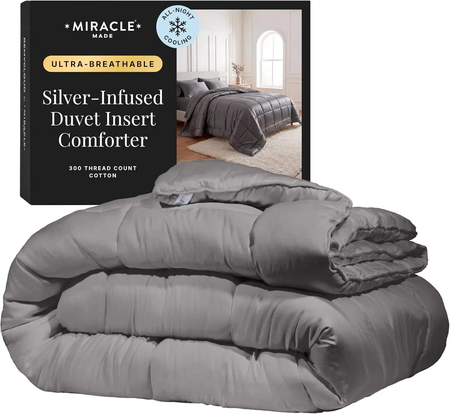 All-Season Duvet Insert Comforter - 3-Zone Duvet Insert, 300-Thread-Count Cotton Shell, Cool-to-the-Touch & Breathable Fabric, All-Season Comfort