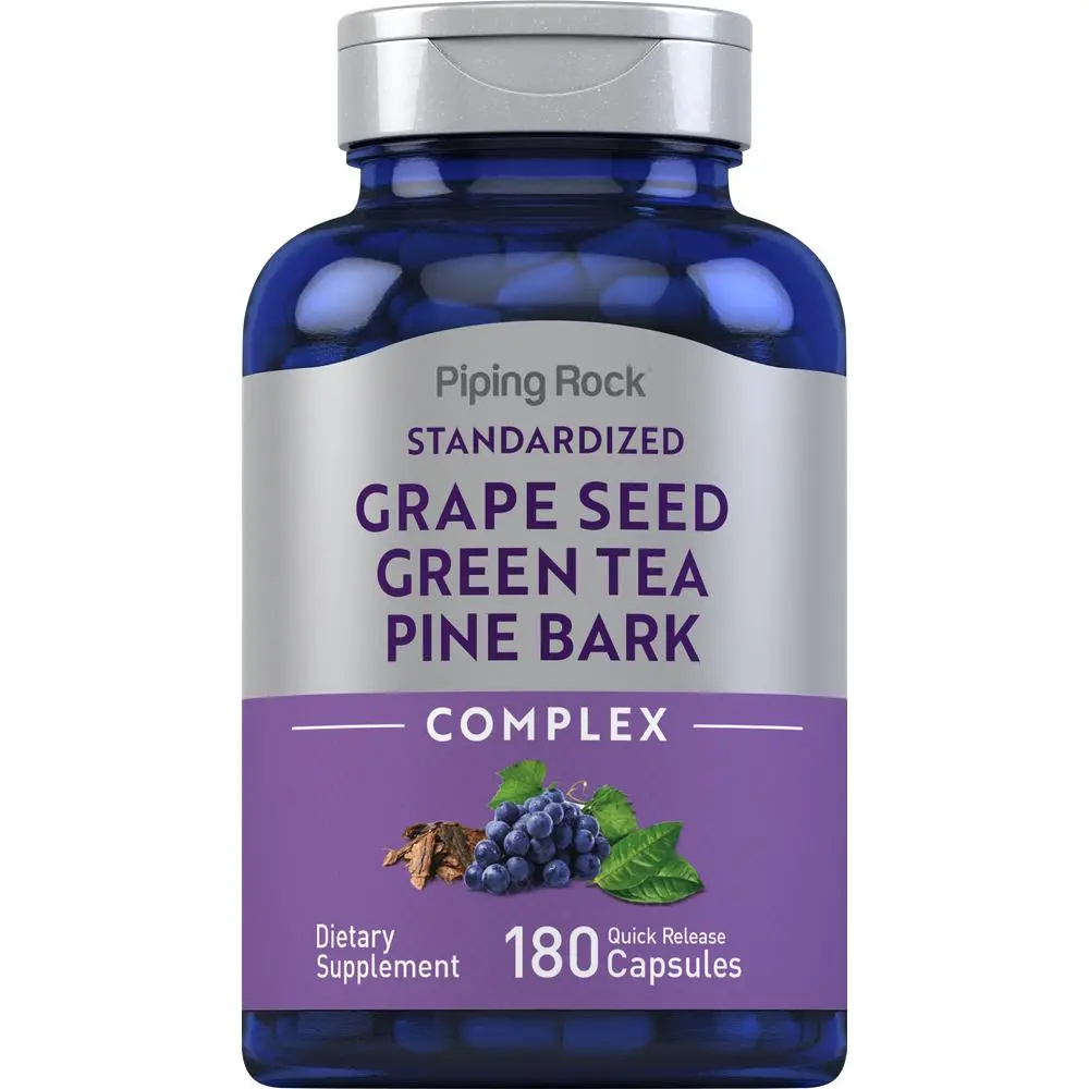 Piping Rock Grape Seed, Green Tea & Pine Bark Complex | 180 Capsules | Standardized Extract | Non GMO, Gluten Free Supplement