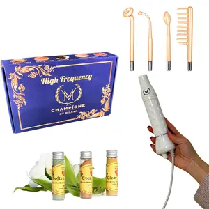 Champione High Frequency Wand for Facial Treatment with Clear Skin Mask, Even Me Out Mask & Soften Me Up Mask US Plug for Acne Exfoliation and Anti-Aging