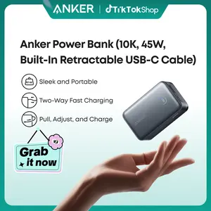 [Limited Offer]Anker Nano Power Bank, 10,000mAh Portable Charger with 2.3 ft Anker InstaCord Retractable Cable, 45W Max Compact Battery Pack, Smart Display, For iPhone 16 Series, iPad, Galaxy, Pixel, and More