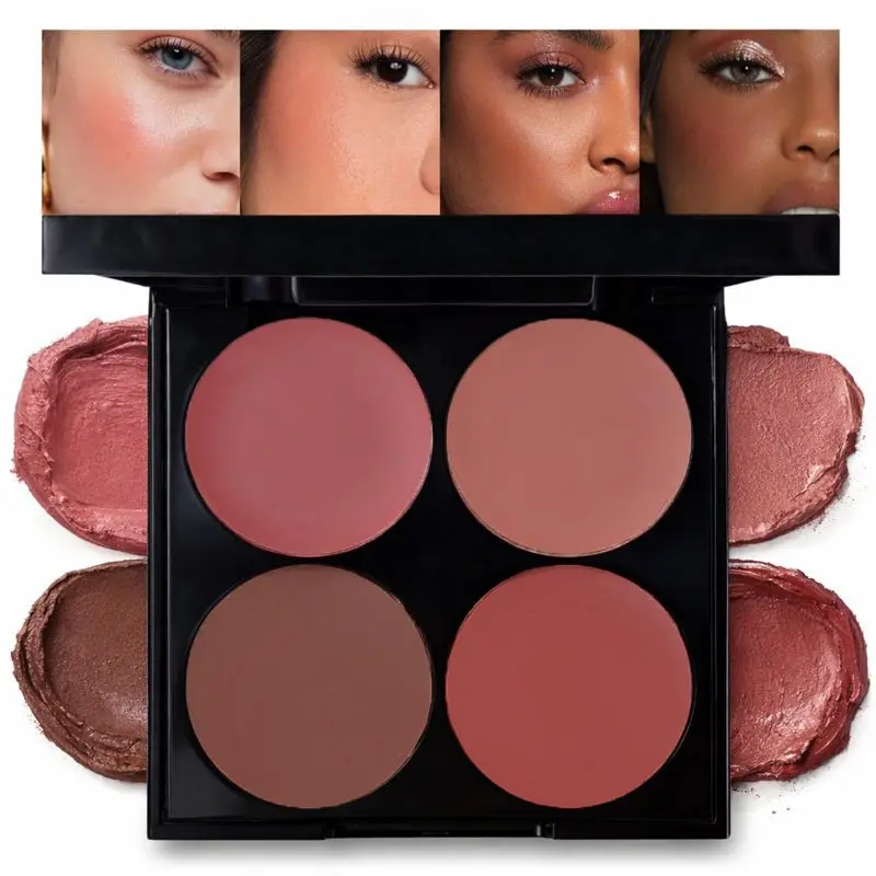 K'apeine 4 Color Blush & Contour Palette, Cosmetic, Smooth Stacking, Matte & Shimmer Finish, Long-Lasting, Suitable for All Skin Types, Glam Face Palette, Cosmetics Products