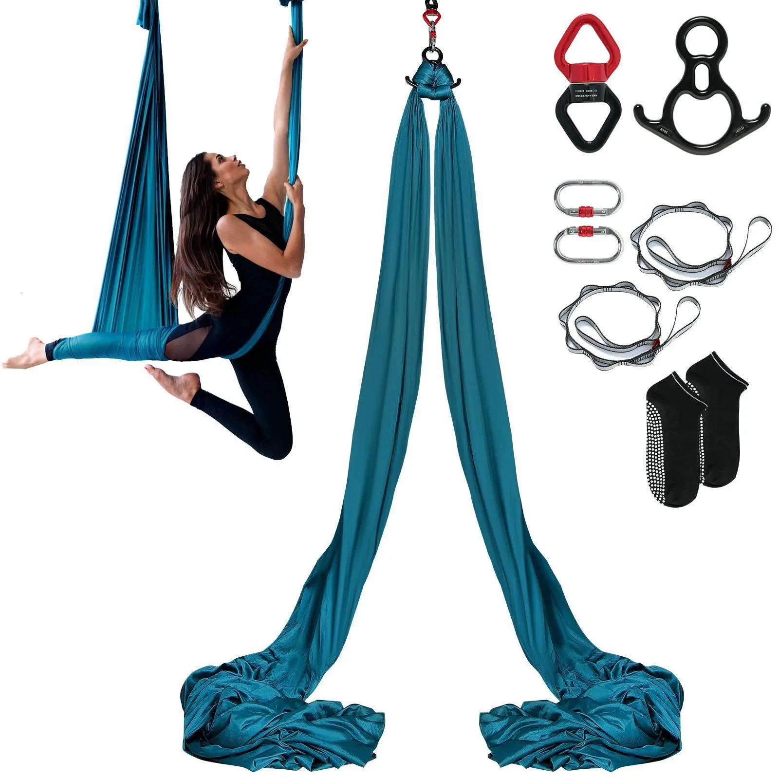 【Summerfinds】VEVOR Aerial Silk & Yoga Swing, 8.7 Yards, Aerial Yoga Hammock Kit with 100gsm Nylon Fabric, Full Rigging Hardware & Easy Set-up Guide, Antigravity Flying for All Levels Fitness Bodybuilding, Green