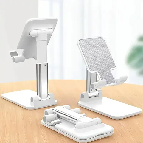 Foldable Desktop Smartphone Holder for All Phones - Adjustable Angle, Adjustable Smartphone Clamp, Plastic Base, Compact Fold, Stable, Portable Electronics Accessory