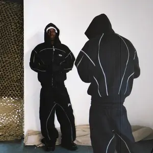 2025 Fashion Loose Sweatshirt and Sweatpants Hip Hop Street Style Unisex Zipper Hooded Jacket SetGift