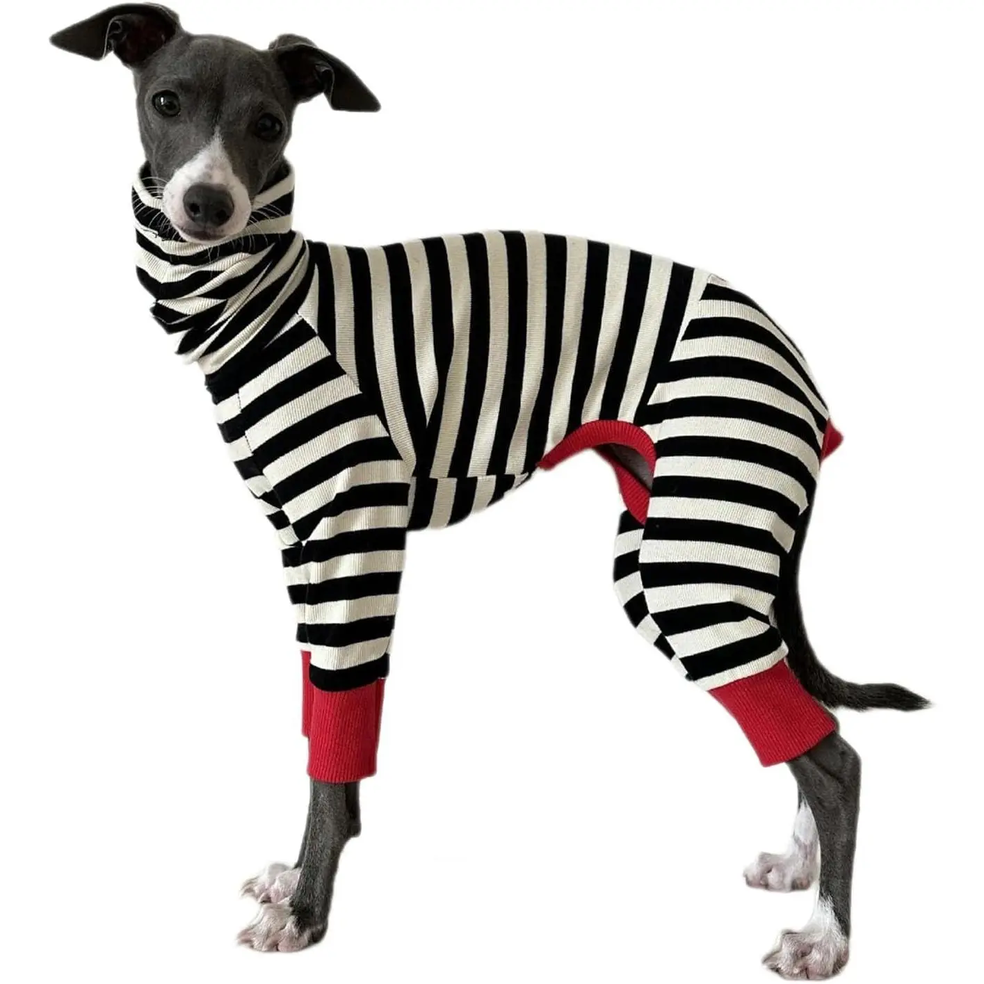 Italian Greyhound Onesie Clothes Long Sleeve Turtleneck Whippet Pajamas PJS Jumpsuit Classic Stripes 4 Legs Pet Shirt Sweater for Small Medium Large Dogs
