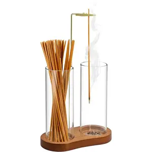 Incense Holder for Sticks, 2-in-1 Glass Ash Catcher & Stick Storage Cup, Vertical Incense Burner Holder with  Base for Meditation Yoga   Decor