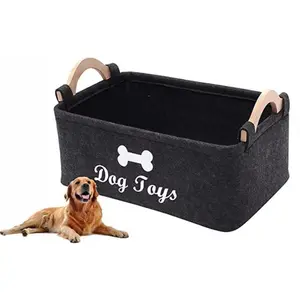Dog Toy Storage Organizer Felt Bin with Lid Pet Supplies Multi-Use Home Decor Minimalist Basket Hamper with Lid for Snacks Laundry