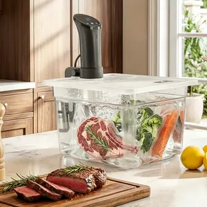 EVERIE 12QT Kitchen High Capacity Sealable Sous Vide Container with Collapsible Hinged Lid - Compatible with Most Anova Cookers (Diameter <62mm, EVC-NANO), Reduces Evaporation for Meal Cooking, High Capacity Container