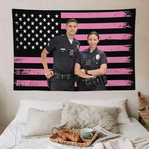 Tim Bradford The Rookie Decorative Polyester Wall Tapestry - Blush Pink Eric Winter Wall Hanging, 3x5 Ft Mexican American Flag with Virgin of Guadalupe, Multi-Size Indoor/Outdoor Bedroom Decor