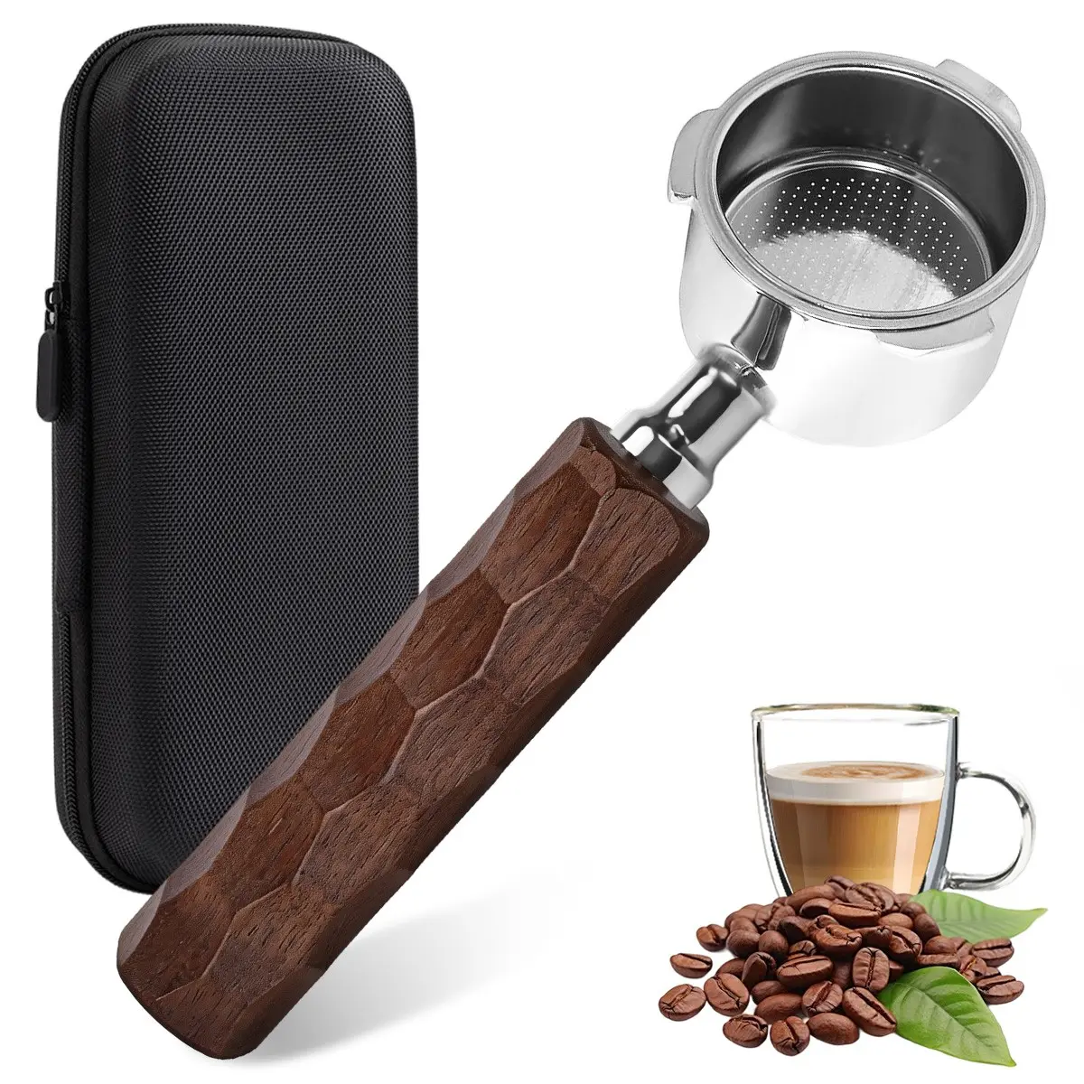 51mm Bottomless Portafilter 3 Ears, Yprofessional Espresso Portafilter for De-Longhi Ec680, Ec685 & Ec885, Stainless Steel Basket and Wood Handle, Coffee Equipment, Espresso Accessories, Espresso Tools