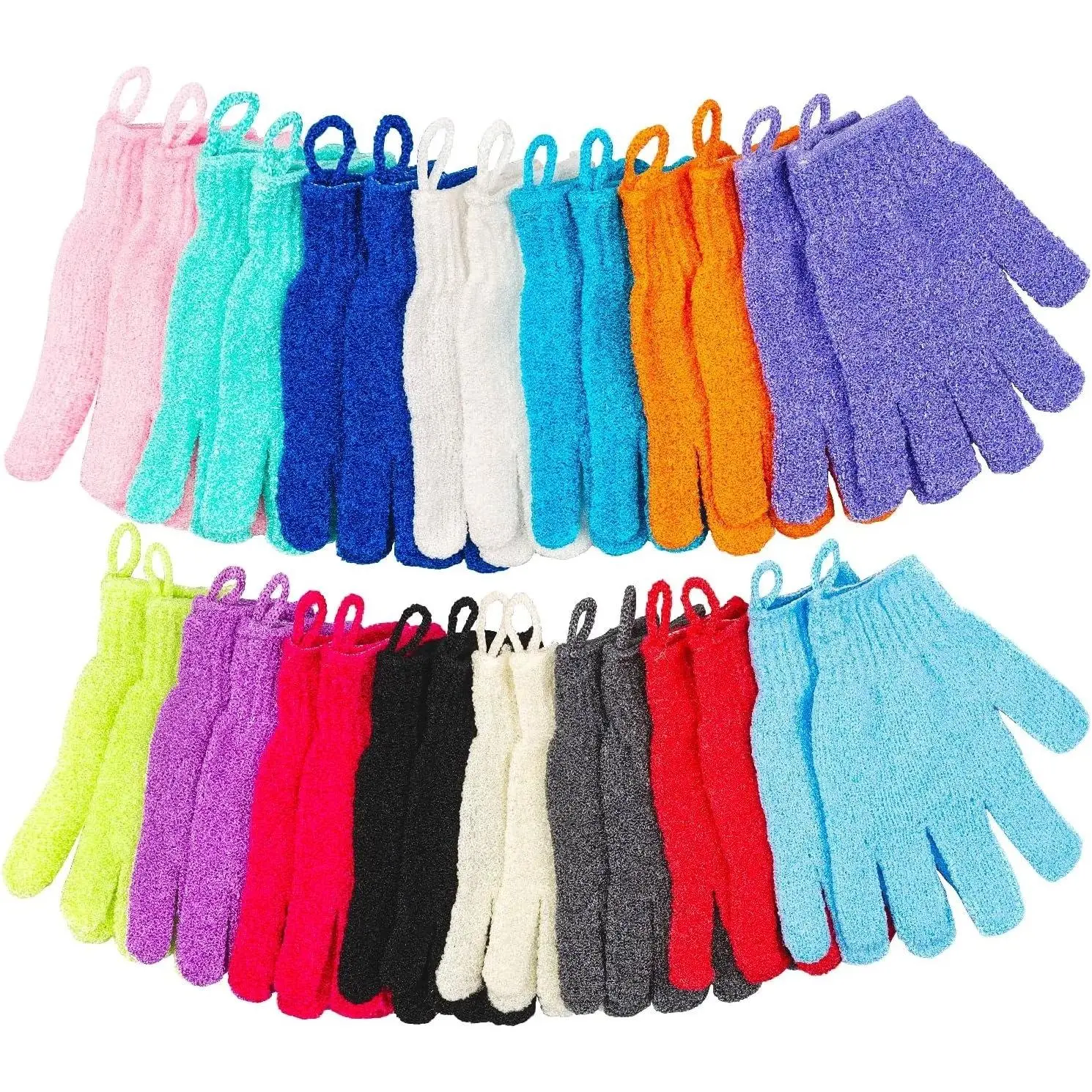 30 Pcs Exfoliating Gloves for Shower, 15 Colors Body Exfoliator Glove with Hanging Loop, Scrub Exfoliate Glove Mitt Bath Face Spa Hand Scrubber Wash Deep Scrubbing Dead Skin for Women Men, by