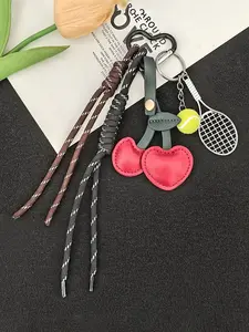Cherry Keychain Bag Charm, Trendy Fruit Tennis Combo Purse Accessory for Evening Bags, Handbags and Backpacks, Ideal Holiday Gift