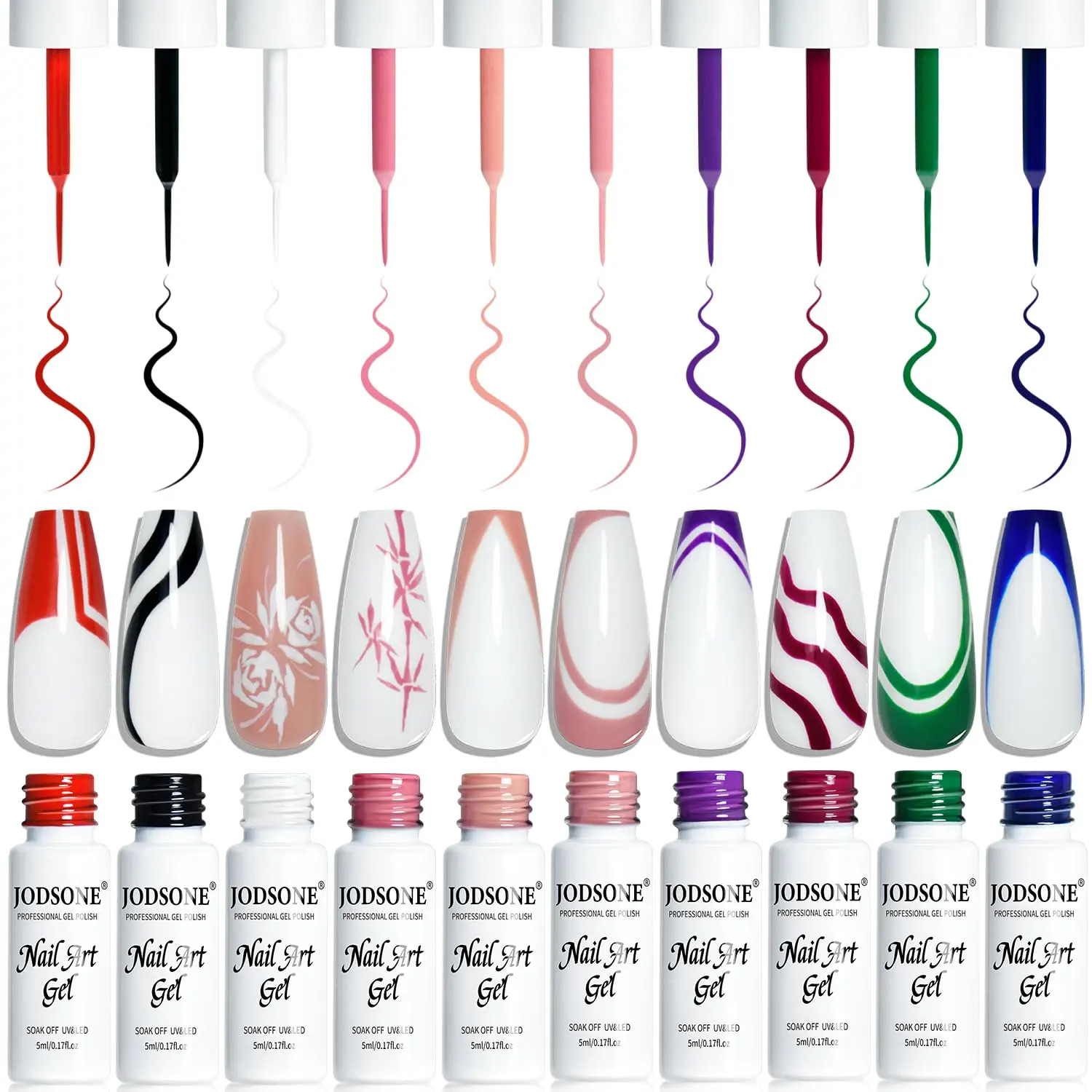 JODSONE 10PCS 3D Nail Art Gel Liner Set | Thin Brush for Precision Painting | DIY Home Salon Design  Girl’s Perfect Gift