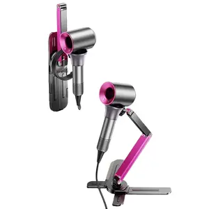Breezynest Universal Hair Dryer Holder Wall Mount Hook with Plug & Cord Organizer Self Adhesive for Cabinet Bathroom, Adjustable and No-Drill for Most Walls, Suitable for Vanity, Wigs, Pet Grooming. Telescopic Arm Stand Offers Hands-Free Drying Support