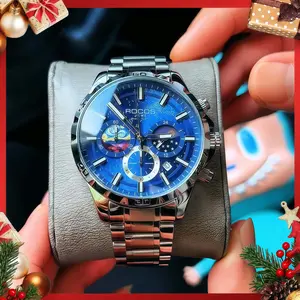 ROCOSJEWE Men's 41mm Oval Shape Pointer Face Chronograph Business Dress Quartz Watch - Stainless Steel, Water Resistant, Luminous, Date Display, Modern Watches, Fashion Men's Accessory outdoorfun