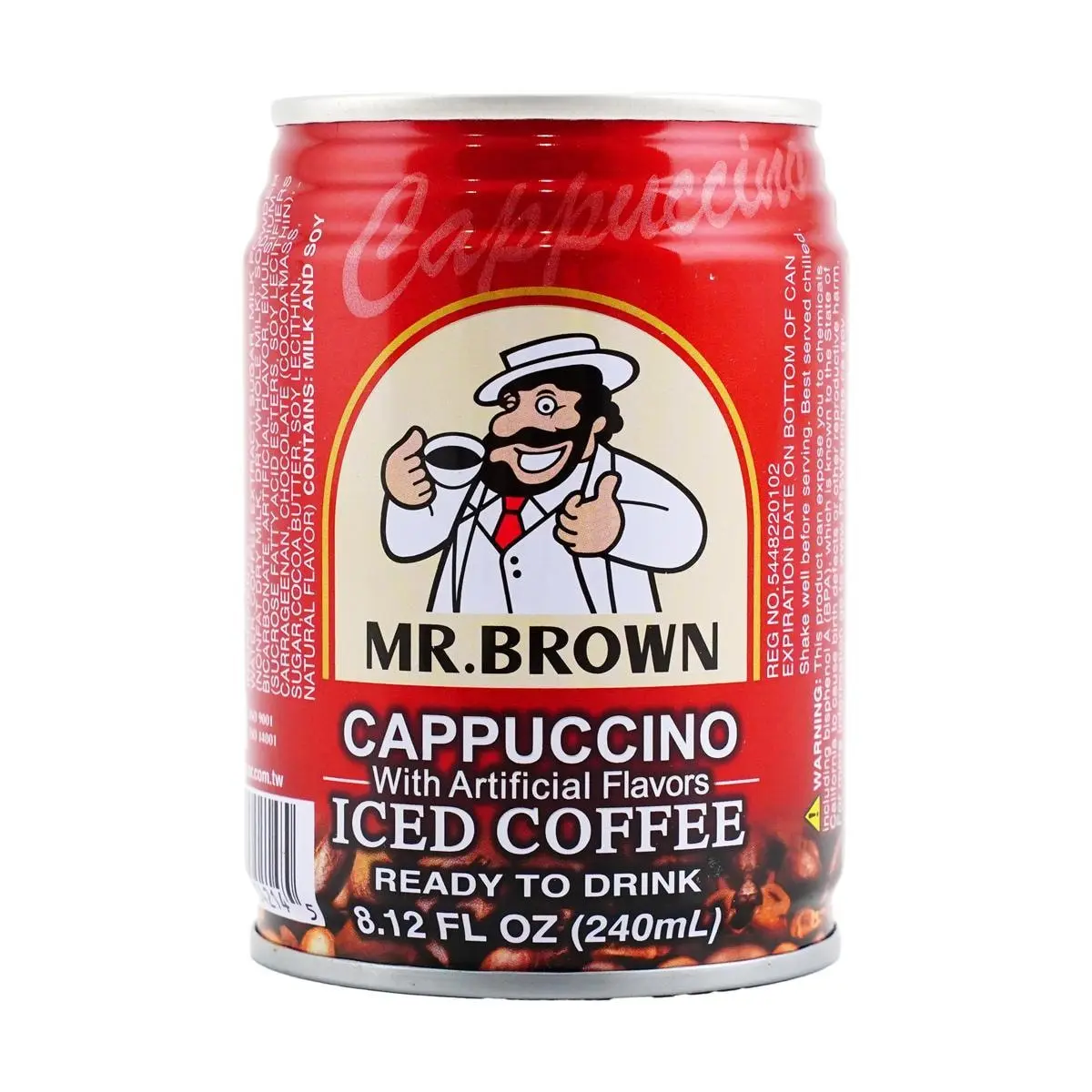 MR.BROWN Taiwan 3-in-1 Instant Coffee Drink, Cappuccino Flavor, 240ml - Ready to Drink Iced Coffee Beverage