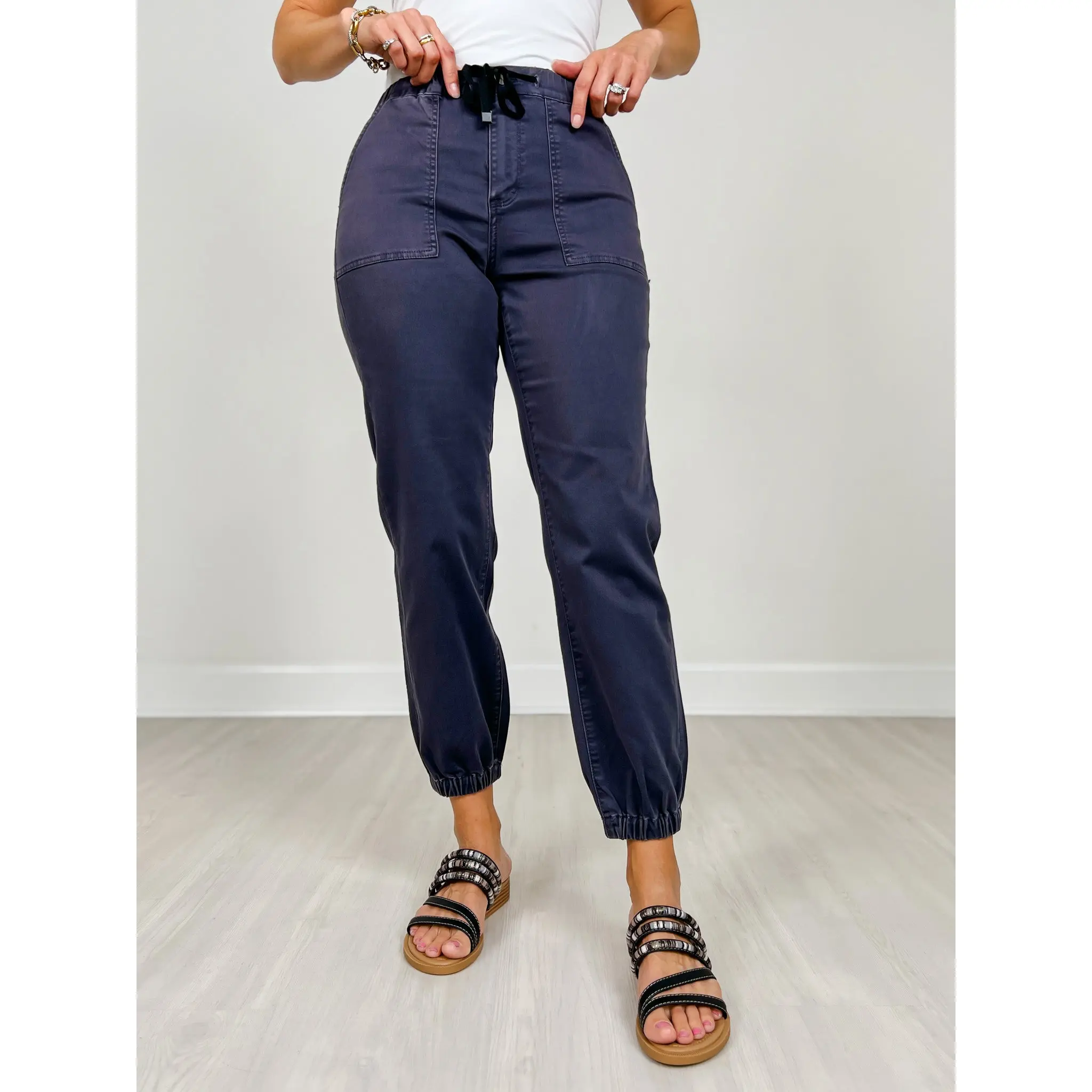 Mica Denim High Rise Jogger in Charcoal Grey