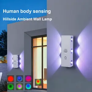 1pc Motion Sensor Cat-Eye Wall Lights, Six LED Lights, Magnetic Installation, RGB Light Effects + Gradient Effect, Rechargeable Battery，Suitable for Living Room, Party, Bedroom, Room Decoration Wall Lights, Ideal for Christmas/Thanksgiving Gifts