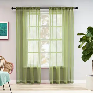 Sage Green Sheer Voile Curtains 84 Inch Length for Bedroom Living Room Kitchen 2 Panels Set Rod Pocket Elegant  Decoration Light Filtering Sheer Window  Drapes 52x84 Inches Long