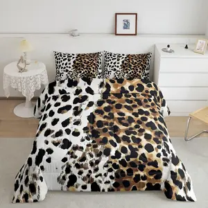 Leopard Print Comforter Set Kids Cheetah Bedding Set for Boys Girls Teens Animal Print Comforter Breathable Safari Duvet Set Brown Black Quilt Set