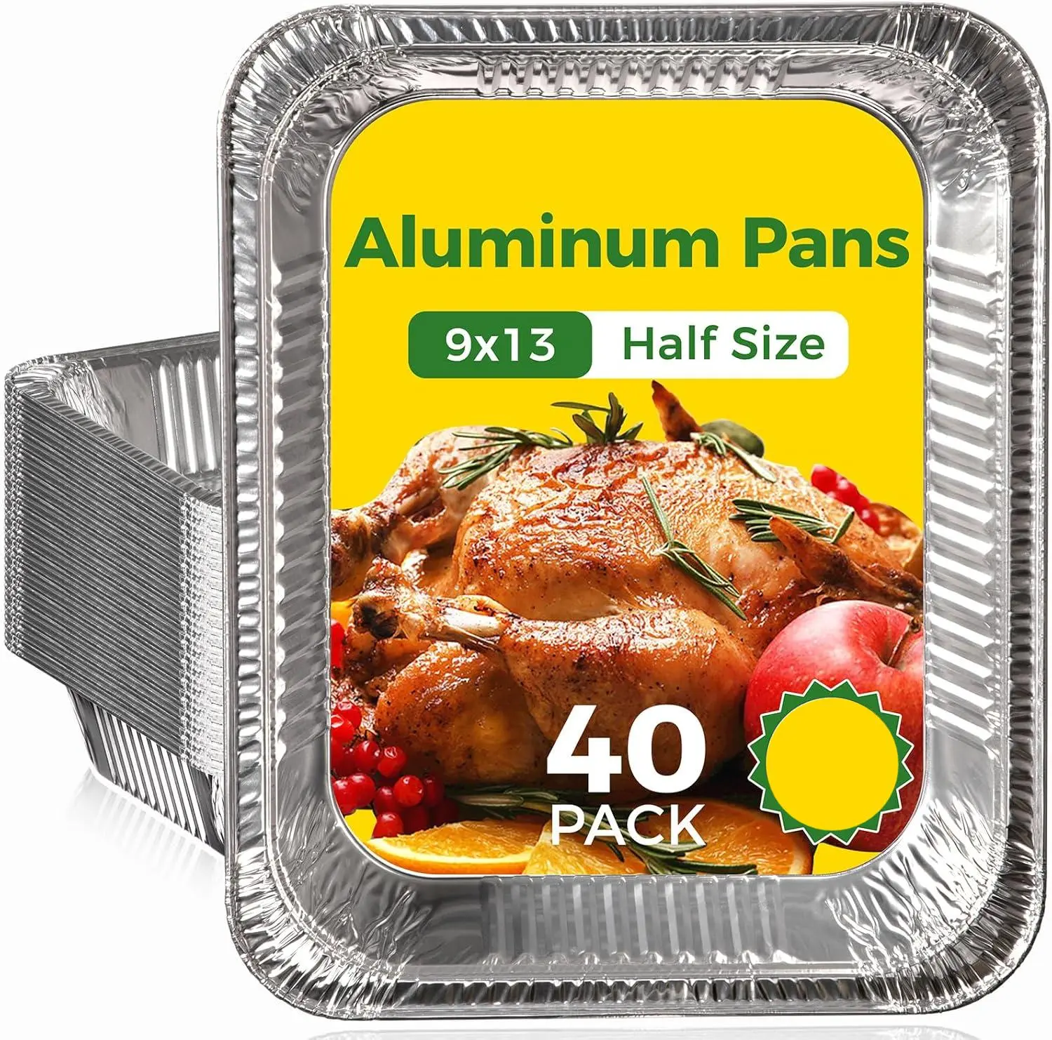 30/40-Pack Aluminum Foil Pan Disposable 9x13 Baking & Serving Tray - Durable Half-Size Oven & Buffet Tin Foil Pan - Extra Thick Foil Pans for Heating, Roasting, Cooking, Food Storage