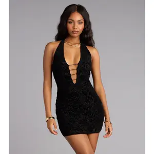 Midnight Temptation Halter Mini Dress