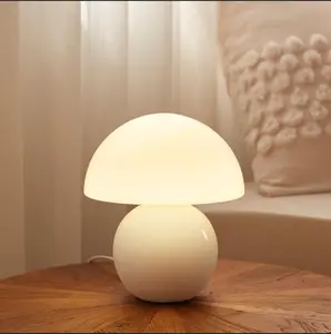 Mushroom Table Lamp Ceramic Base with Milky White Glass Shade, Vintage Dimmable Bedside Nightstand Lamp for Bedroom, Reading, Home Christmas Décor, Christmas Gift