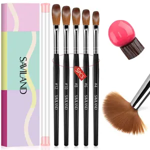 5 Pcs Kolinsky Acrylic Nail Brush Set Sizes 4 6 8 10 12 for Acrylic Application and 3D Nail Art Sculpting Salon DIY