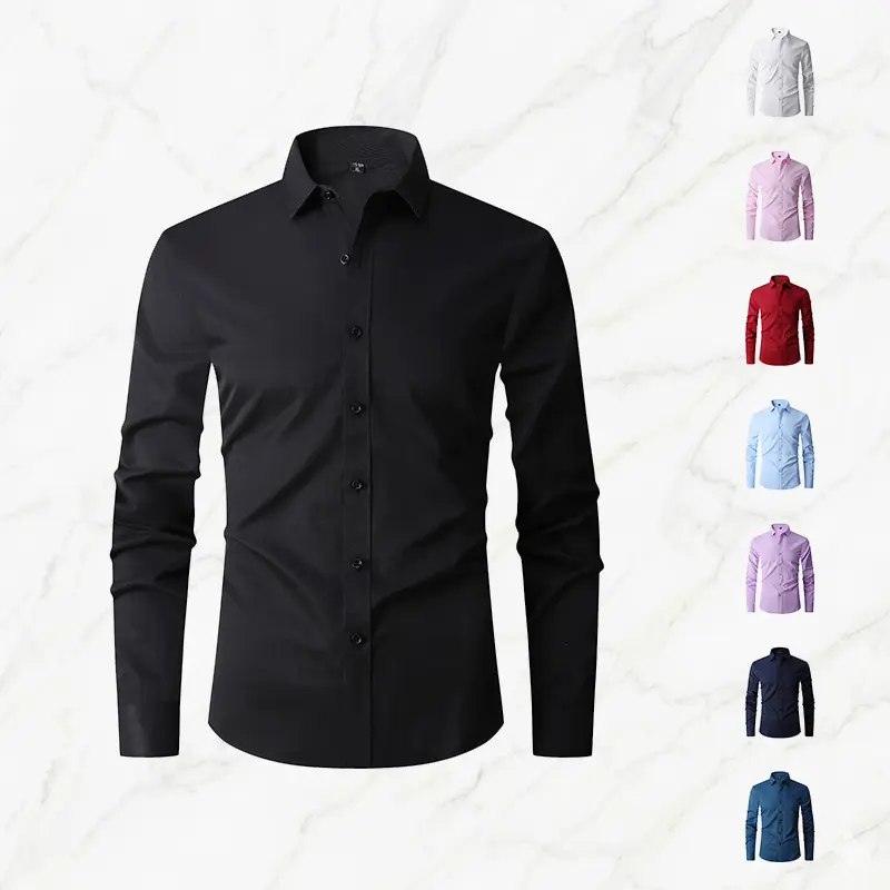 Solid-color men's elegant long-sleeve shirt (single piece). Lightweight fabric. Regular fit. Single-breasted design with a notched lapel. Suitable for casual and business outfits throughout the year. Outdoor Office Shirt.Summervibes