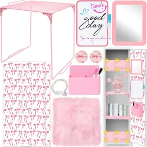 14 count  Locker Accessories Kit  to School Locker Decorations Supplies for Girls with Locker Shelf  Wallpaper Whiteboard Mirror Organizer Markers Rug String Lights and Cute Bow