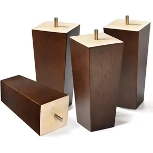 4 Pack 6 Inch Pyramid Wood Sofa Legs, Mid-Century Modern Brown Replacement Furniture Legs for Couch Chair Recliner