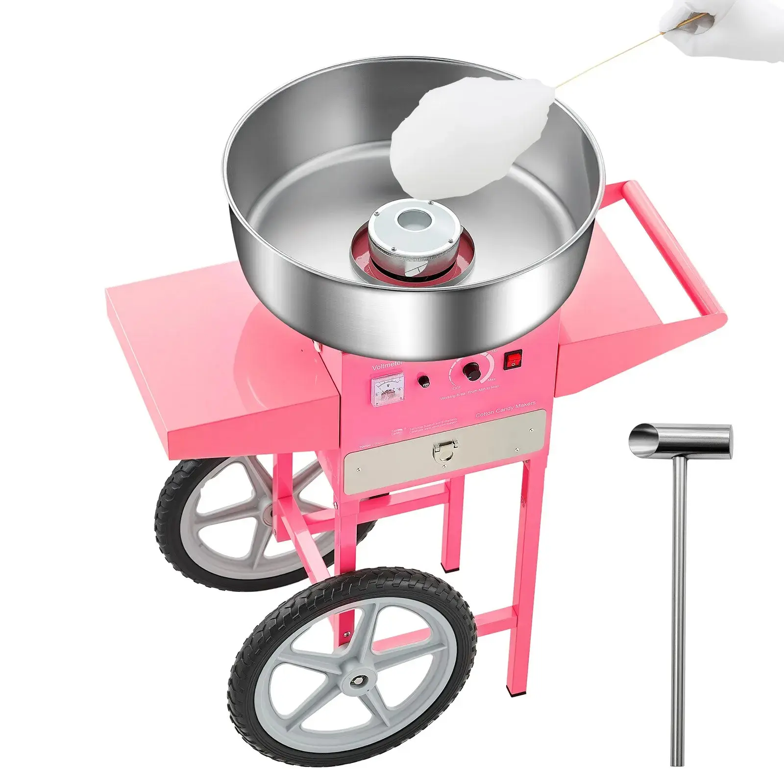 1000W Commercial Cotton Candy Machine 6 Cones/Min Party Candy Cart Portable Pink Sugar Floss Maker with Stainless Steel Bowl & Easy Operation