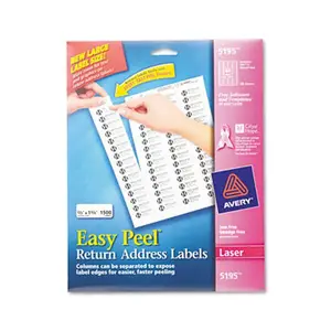 Avery 5195 Easy Peel Laser Return Address Labels 2/3 x 1-3/4 White 1500 Pack