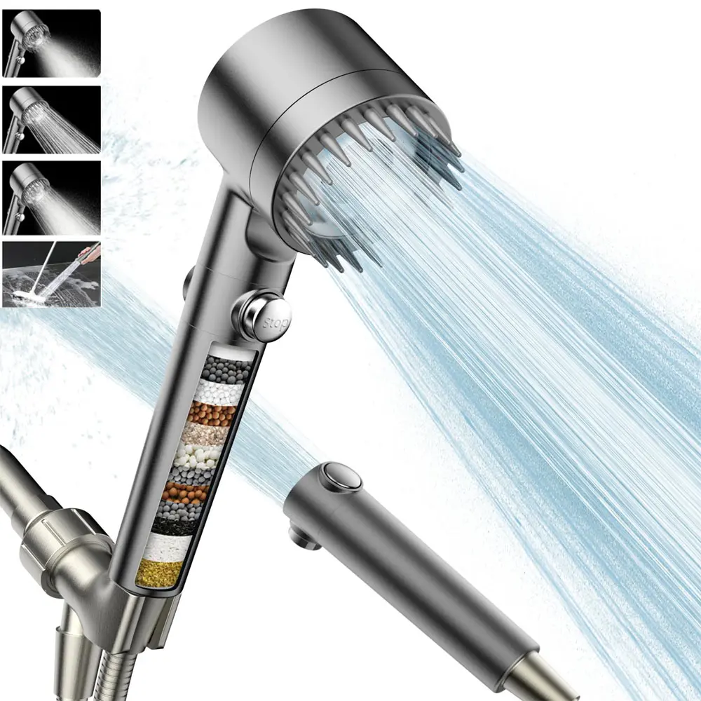 Massage Handheld Showerhead with Filter, Multiple Spray Modes, ON/OFF Switch for Pets Bath, Chlorine & Impurities Removed