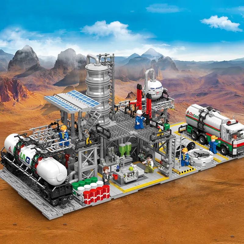 Chemical Plant 3-in-1 Building Blocks Set, Industrial Scene Bricks Kit, Educational & Collectible, Highly Detailed with Multiple Modules, Ideal for STEM Learning & Desk Decoration