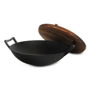 MegaChef 14-in Cast iron Wok with Lid Lowes.com