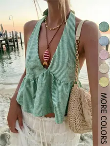 Women Striped Tie-Back Tank Top, Sleeveless Loose Fit Design, Casual Holiday Style, Perfect for Beachwear & Daily Wear