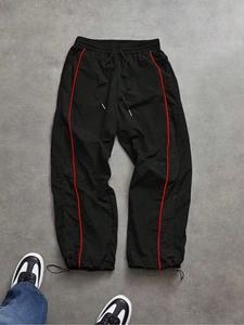 men's wide leg sports pants with drawstring and side stripes, athleisure style comfortable breathable casual wear for outdoor activities