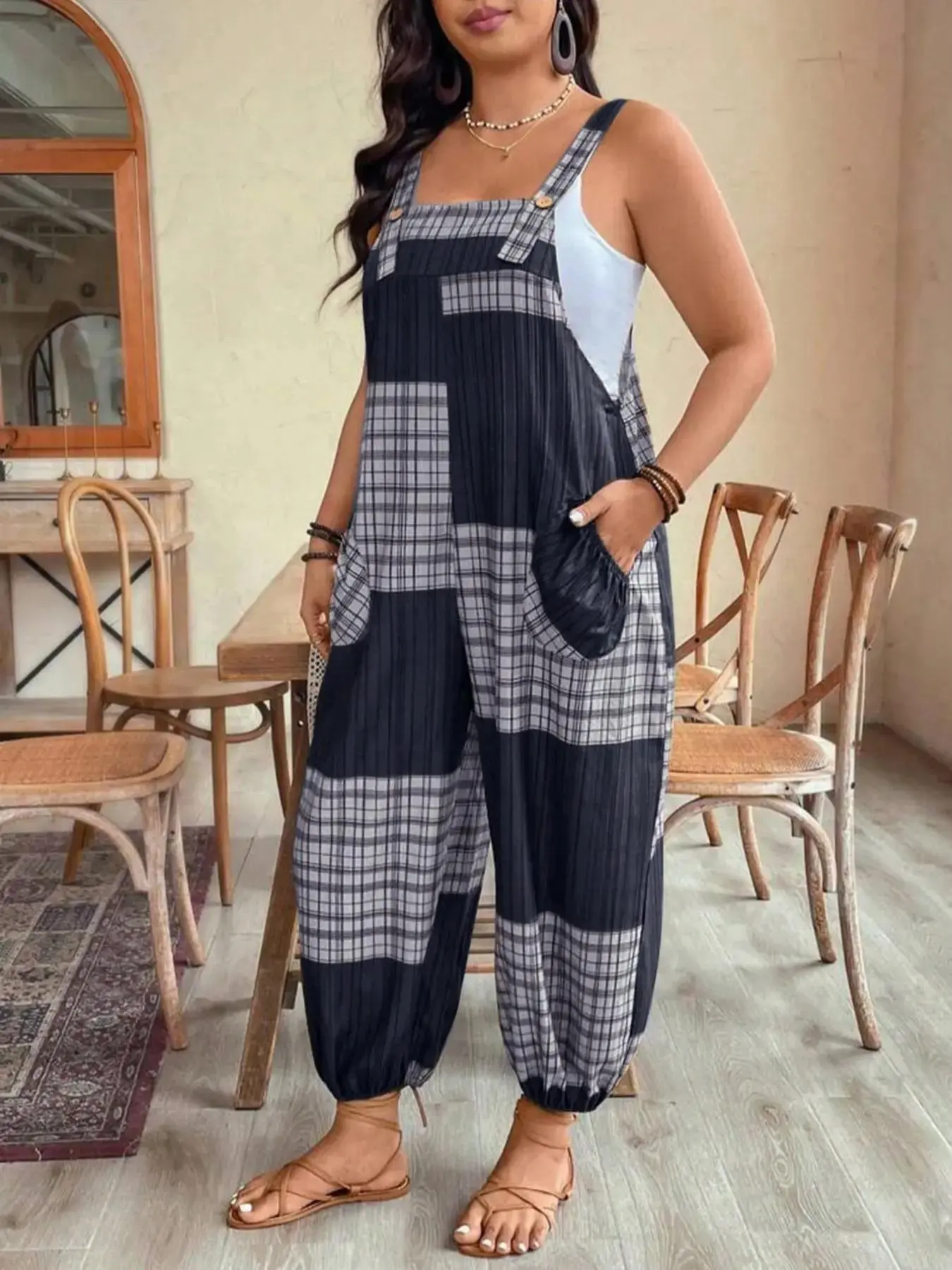 Women Striped Loose Pocket Overalls for Spring Summer Casual Elegant Fashion Commuter Overalls Comfortable Stylish Plus Size