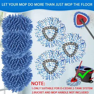 Chenille Duster Replacement Heads & small mop refill  For O-cedar Easy Wring 2-Tank System Turn Mop into Long-Handle Duster Dry Cleaning Machine washable