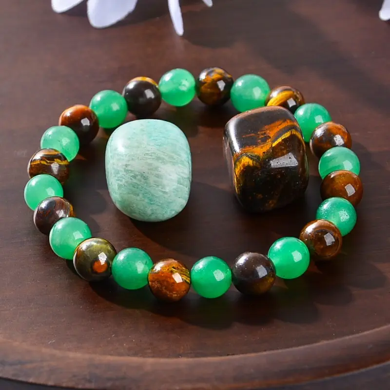Set Money Bracelet with Green Aventurine Tiger Eye - Luck Bracelet - Attracts Wealth, Abundance and Prosperity - Green Aventurine - Tiger Eye