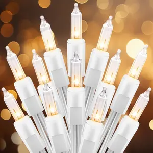 100 Count Warm White Christmas Lights Clear Mini Incandescent Lights on White Wire Christmas Tree String Lights for Indoor Outdoor Decorations 26.5ft