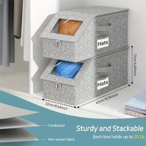 Hat Storage Boxes for Baseball Caps, Holds Up to 24 Hats, Durable Cardboard Box for Men, Classic Style, Wardrobe Organizer