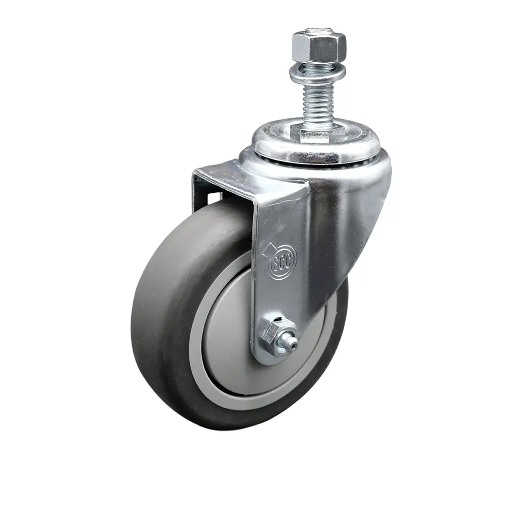Service Caster SCC-TS20S414-TPRB-M1215 Thermoplastic Rubber Swivel Threaded Stem Caster - 4 x 1.25 in. Gray Wheel & 12 mm Metric Stem - 250 lbs Capacity per Caster